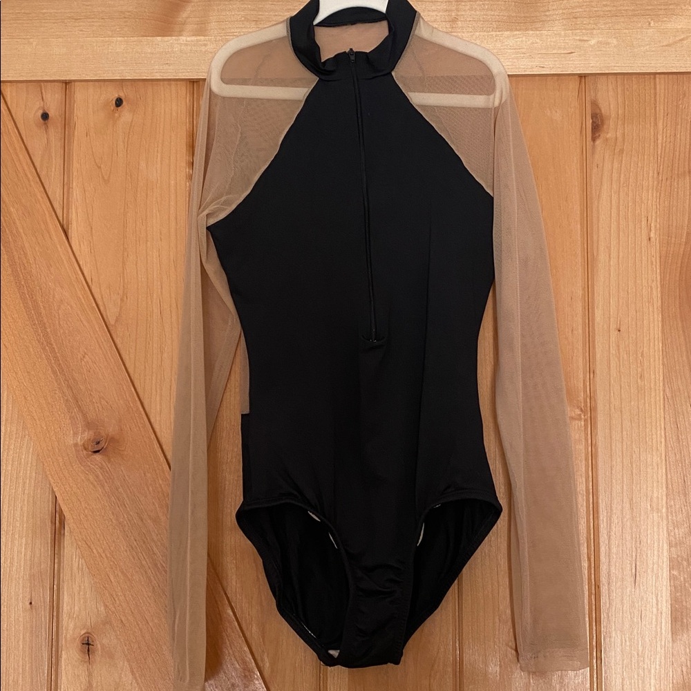 Natalie Dancewear Mesh Long Sleeve Black Bodice Leotard Size Adult Small